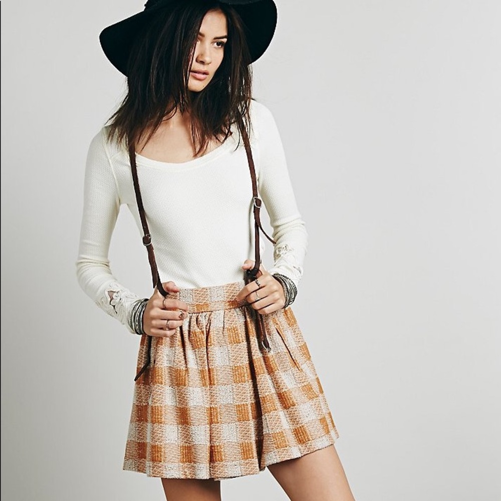 Free People Holly Golightly Yellow Plaid Skirt